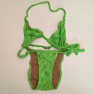 Exotic Dancer Dancewear Neon Green Top Bottom Set